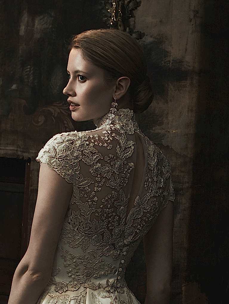 Phillipa Lepley High Neck Cap Sleeve Embroidered Bespoke Wedding Dress London Couture Wedding Dress London UK