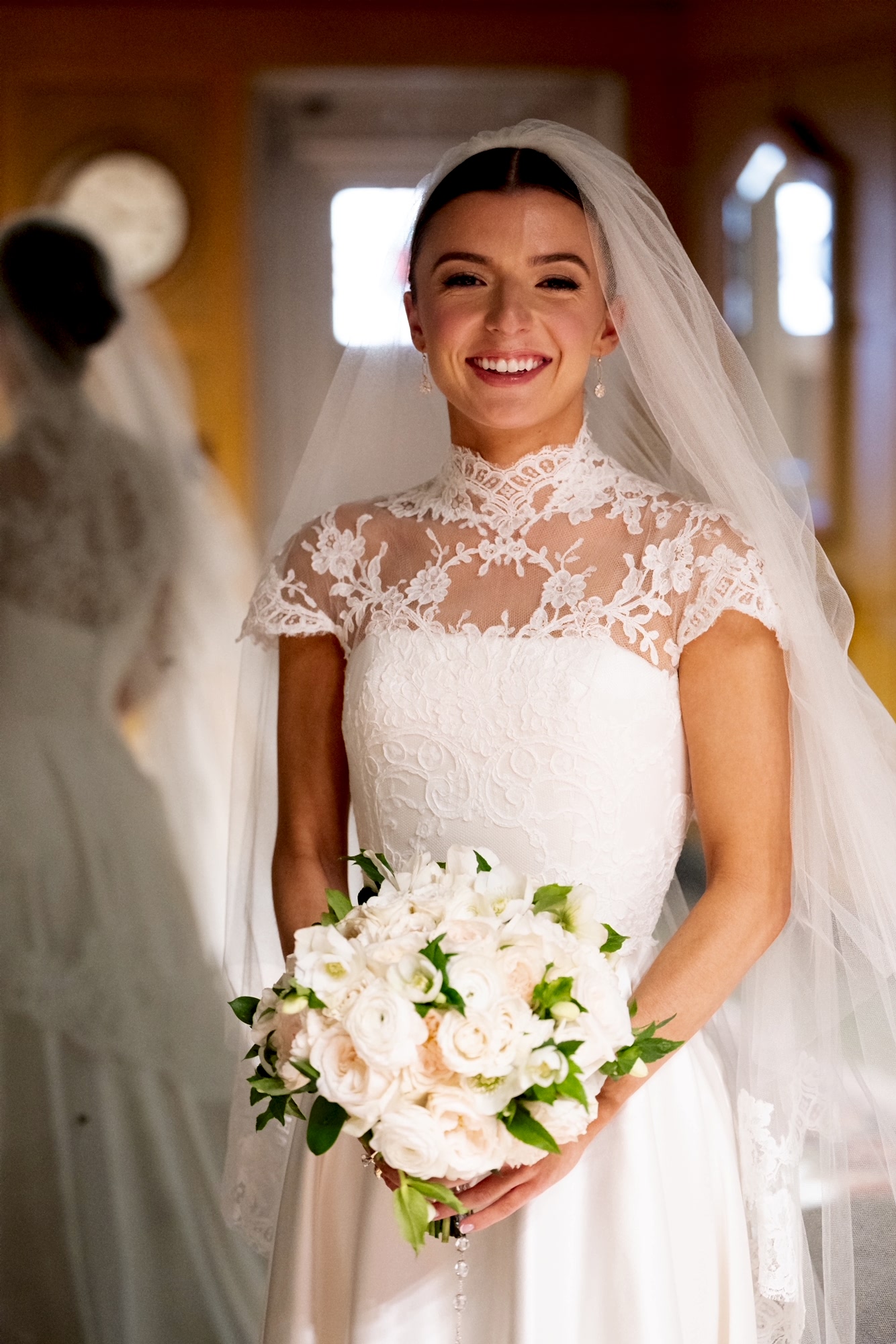 Phillipa_Lepley_Bride_Bespoke_High_Neck_Symmetrical_Scroll_Lace_and_Duchess_Satin_Wedding_Dress_For_Texas_Wedding