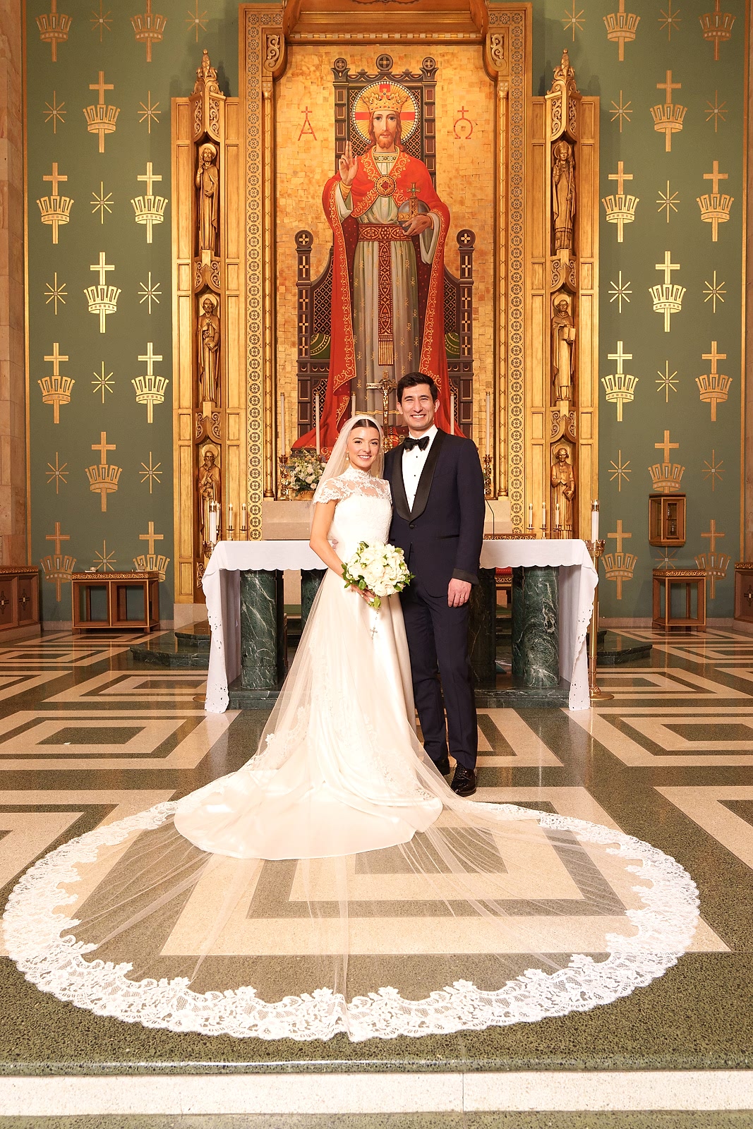 Phillipa_Lepley_Bride_Bespoke_High_Neck_Symmetrical_Scroll_Lace_and_Duchess_Satin_Wedding_Dress_For_Texas_Wedding