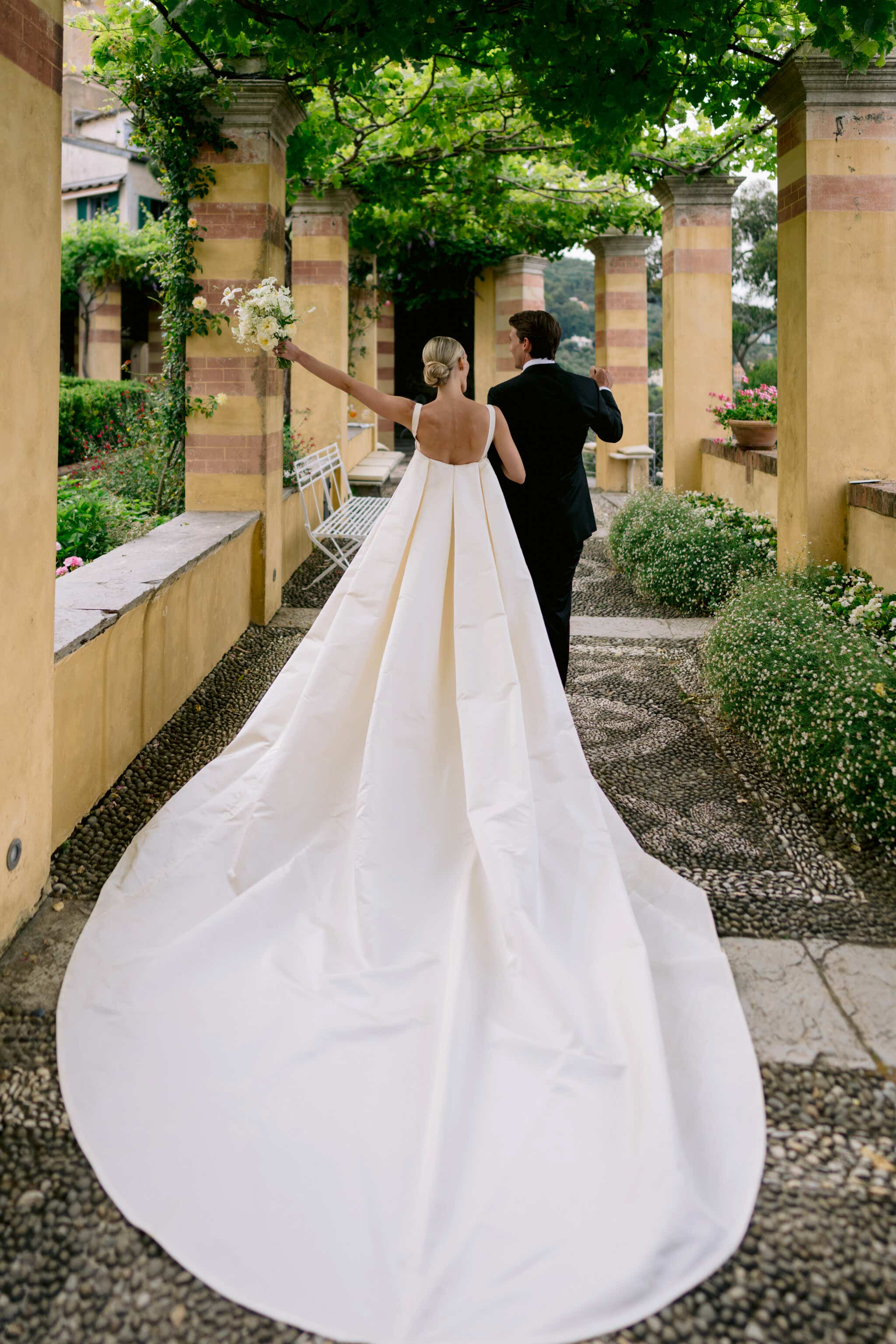 Vogue_Wedding_Phillipa_Lepley_Bespoke_Wedding_Dress_Ivory_Silk_Crepe_Fitted_Gown_With_Detachable_Cape_Portofino_Wedding