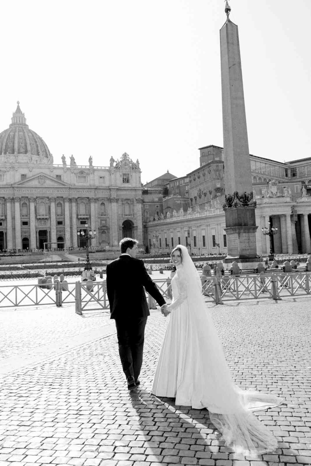 Phillipa_Lepley_Bride_Taylor_Bespoke_Vatican_Wedding_Dress_Duchess_Satin_Strapless_Gown_And_Lace_Long_Sleeve_Top_With_Embroidered_Script_Veil