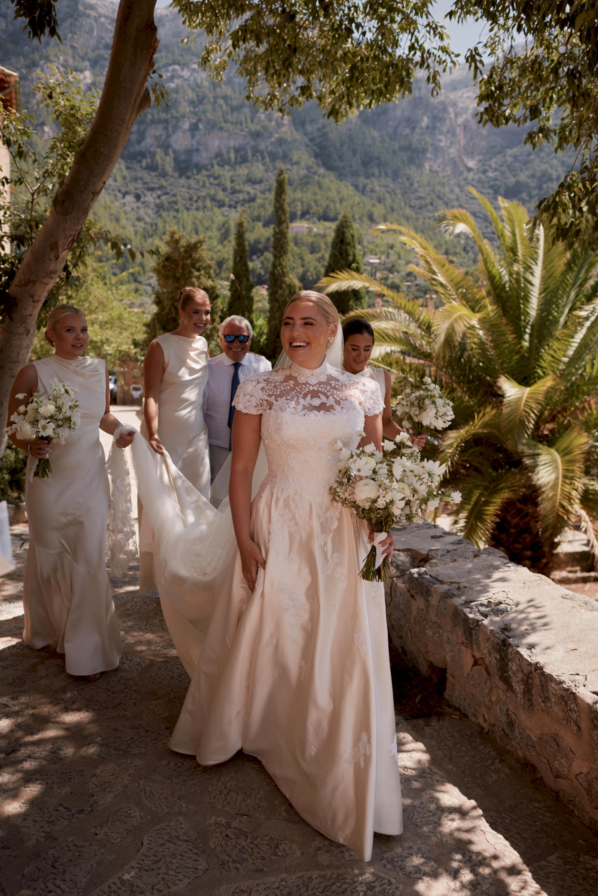 Phillipa_Lepley_Bride_Georgiana_Mallorca_Wedding_Bespoke_High_Neck_Duchess_Satin_Wedding_Dress_With_Floral_Hnd_Embroidery