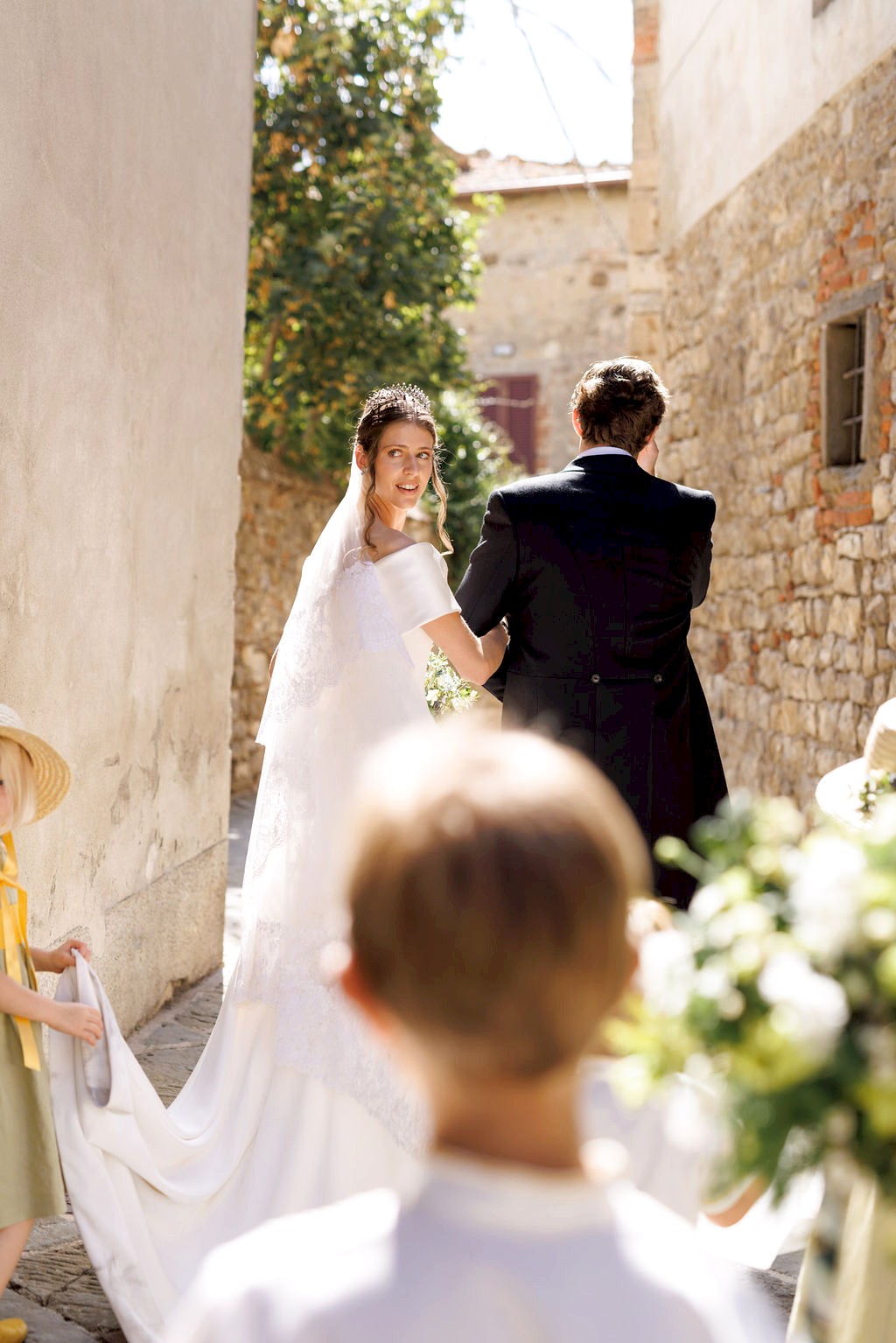 Phillipa_Lepley_bride_Tatiana_Silk_Crepe_and_Duchess_Satin_Wedding_Dress_Bespoke_Personal_Embroidery_Tuscany_Italian_Wedding