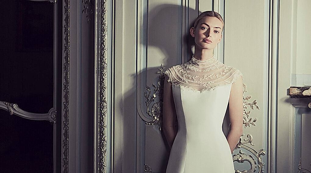 Phillipa-Lepley-Couture-Wedding-Dress-London-UK-Designer-Bespoke-Couture-Monte-Carlo-Lineaire-High-Collar-Princess-Line-Crepe-Wedding-Gown-Circle-Embroidered-Yoke